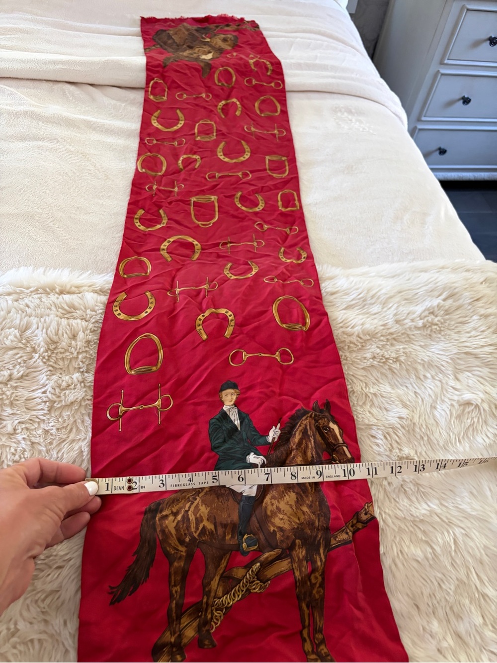 Equestrian Print Red Silk Scarf by Ralph Lauren Vintage ascot - Picture 14 of 14